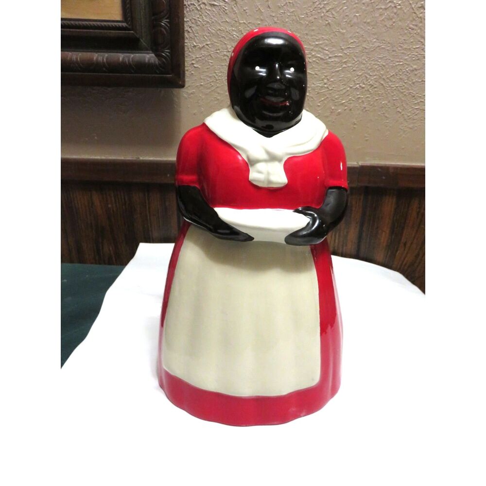 Aunt Jemima Cookie Jar Vintage Red and White Ceramic Kitchen Storage Jar